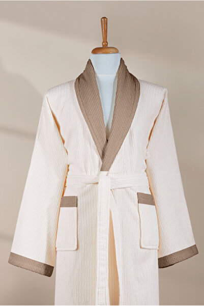 Ellaline Striped Bathrobe 100% Certified Cotton, 1 Piece Contrast Shawl Colla...