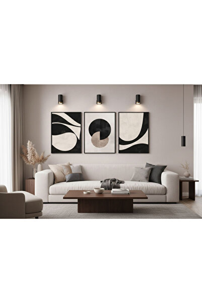 Linacci Triple Black Metal White Artistic Abstract Poster Glass Painting Set