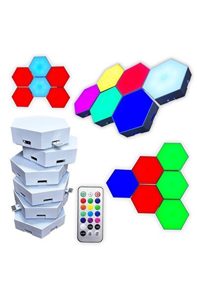 UpWay Dokunmatik Çok Renkli Kumandalı Dekoratif Altıgen 6’lı LED Lamba Seti