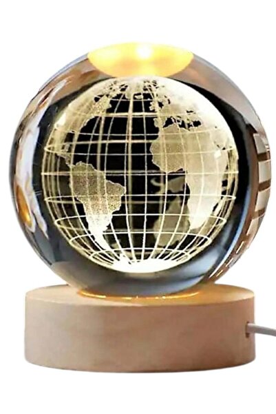 GenelTedarik 3D Dünya Haritası Işıklı Kristal Küre LED Gece Lambası – Ahşap T...