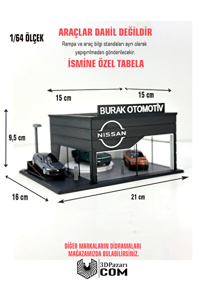 Butik 1/64 Ölçekli Nissan Diorama Tasarımlı Araç Sergileme Garajı 3D Baskı