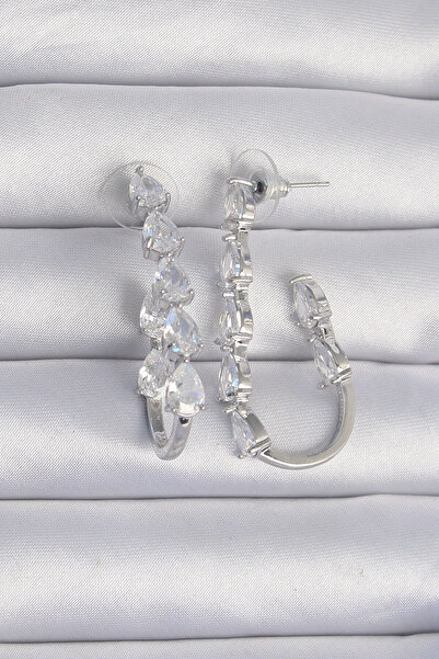 Skygo Brass Silver Color Drop Zircon Stone Designed Earrings - Tj-Bkp9197