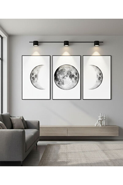 Linacci Triple Black Metal Red White Moon Full Moon Poster Glass Table Set