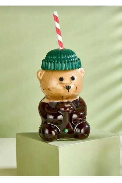 FAMEMUS ACCESSORY Teddy Bear Extra Quality Glass Teddy Bear Cup with Straw