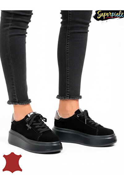 ANGEL BLUE Pantofi casual dama piele naturala intoarsa cu talpa groasa de 5 cm