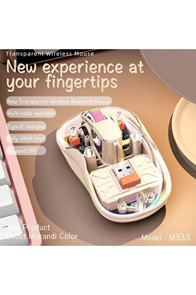 Generic Nexahive Transparent Wireless Mouse M333, Silent Design, Type C Charging Port, USB, BT5.1, RGB light