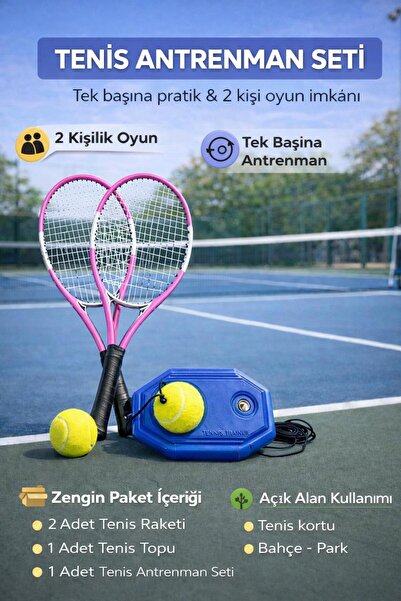 Leyaton Çok Amaçlı Tenis Seti 2 Adet 21 inç Raket Top Çanta Tenis Antrenman A...