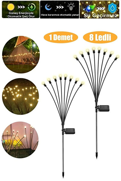 TeknoEser Güneş Enerjili Solar Bahçe Lambası 8 LED’li – Otomatik Yanan, Su Ge...