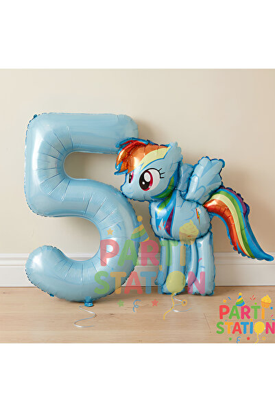 Parti Station My Little Pony Konsept Rainbow Dash Balon ve 5 Yaş Mavi Rakam B...