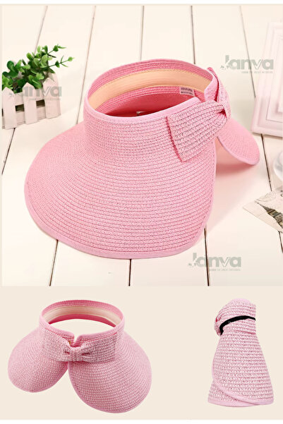 Janva Yeni Model Yazlık Plaj Şapkası Hasır Şapka Üstü Açık Vizörlü Tenisçi Mo...