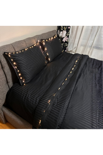QMEN STYLE Special Fairy Led Hotel Concept Striped Duvet Cover Set for Valentine's Day