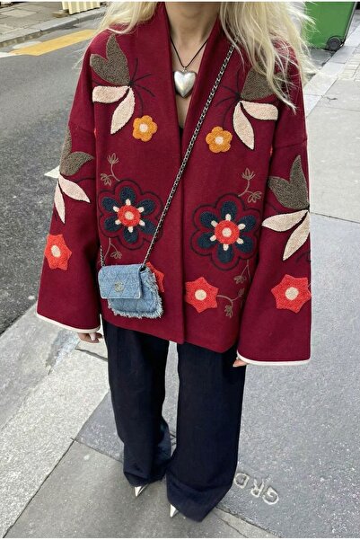 FEMELLE Burgundy Embroidered Vintage Cashmere Jacket