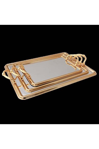 Alsaif Home Serving Tray Set – 3 Pieces- Chrome*Gold | Al Saif Home