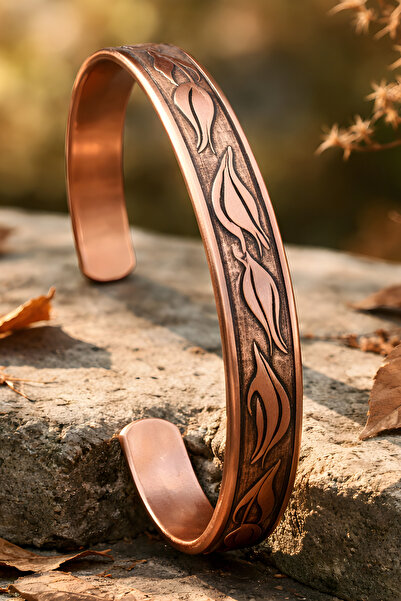 NBS Beautiful Naturel Stones Pure Copper Bracelet with Tulip Decoration Adjus...