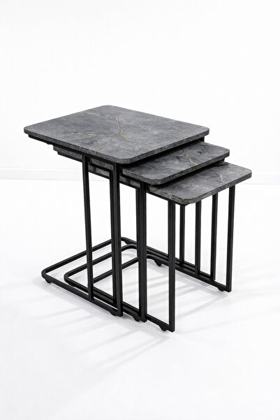 Riyes Tasarım Ahşap 3’lü Tekerlekli Zigon Sehpa Seti – Metal Ayaklı – Modern ...