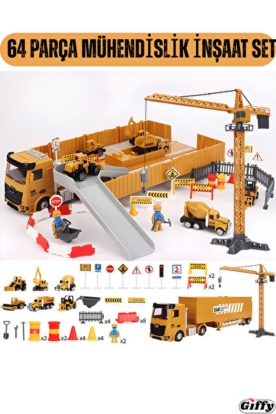 giffy Oyuncak Çocuklar İçin 64 Parça İnşaat Şantiye Seti Sesli Işıklı Açılır ...