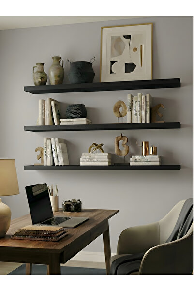 Free Home Premium MDF Ürün Gizli Montajlı Uçan Raf 100x15 - 3 Adet Kitaplık M...