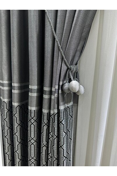 MOAYAD KETEN PANO FON PERDE GRI SIYAH RENK TEK KANAT BORU PILE AKSESUAR HEDIY...