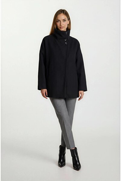 Spazio Pellegrina Dik Yaka Yandan Cepli Geniş Kesim Mont SİYAH