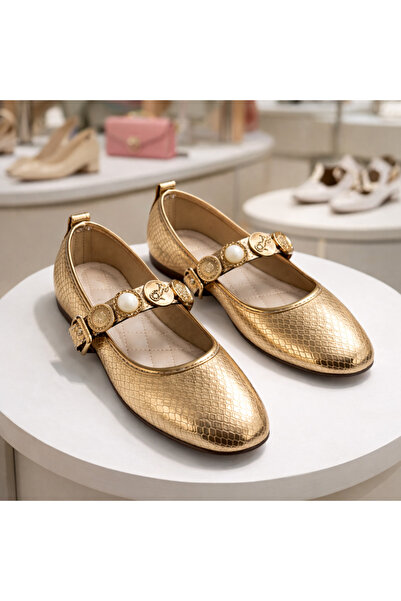 MOON CLOUD ALTIN RENGI YLN TUĞRALI BABET (BALERİN BABET) EV-OFİS AYAKKABISI Z...