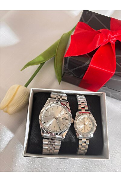 AYLORA'M Kadın Erkek Uyumlu Çift Saat Seti Beyaz Kadran