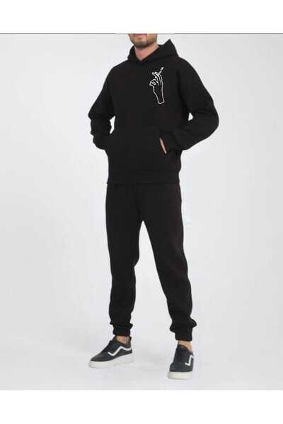 tkn your style Men's Bottom Tops Team Hand Graphic Print Design Hooded Sweats...