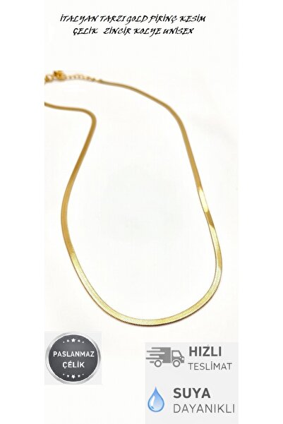 İtalyan Tarzı Gold Pirinç Kesim Çelik Zincir Kolye Unisex