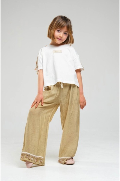 LOCO LOCO طقم بنطلون فضفاض وقميص مرن بتفاصيل صدفية ناعمة الملمس للفتيات من LIMI