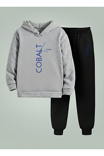 LORVEX Children's Set Sweatshirt - Unisex Tracksuit (Hooded) Cobalt Lace Prin...