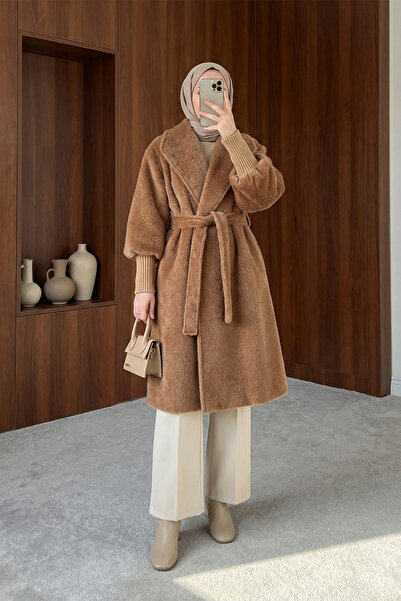 MODAQU Ribbed Lined Cashmere Coat - Tan