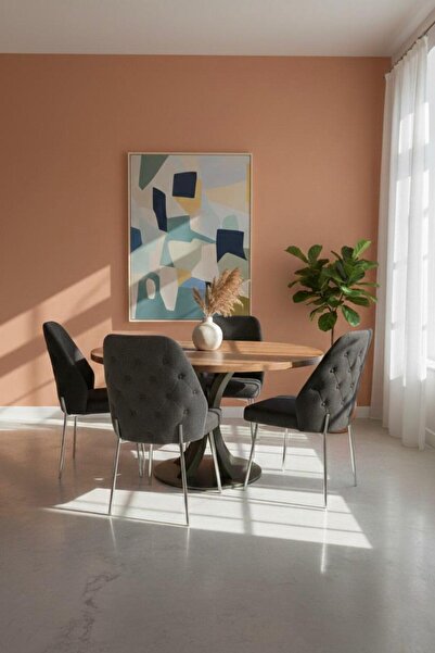 TodekHome Safir 6 Adet Metal Ayaklı Sandalye Babyface Kumaş Mutfak Salon Yeme...