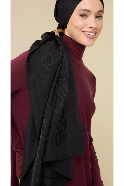 Imannoor MONOGRAM İMZA SERİSİ SHİNY SİYAH ŞAL
