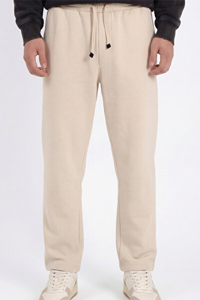 Veleno Men's Beige Baggy Wide Leg Elastic Waist Pique Trousers