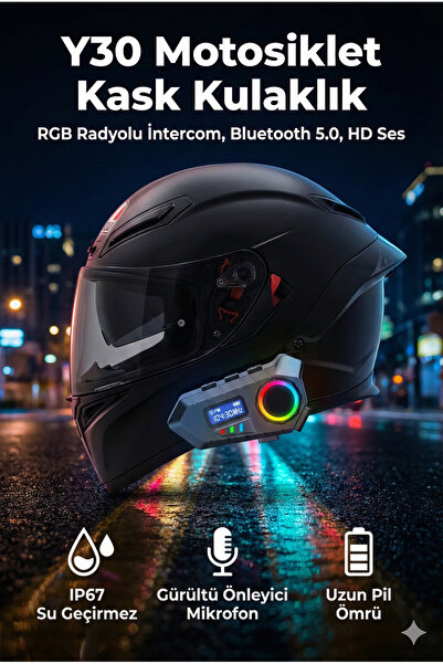 DigiMonster Y30 RGB Işıklı Kask Kulaklık Bluetooth Motosiklet Kulaklık Radyol...