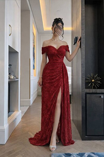 Bamah Soft long red lace dress