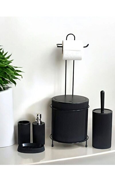 MAViHOME 6 Piece Bathroom Set with Metal Stand, Trash Can, Toilet Paper Holde...