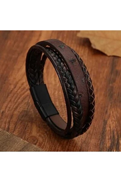 outfiit man Men's brown leather bracelet