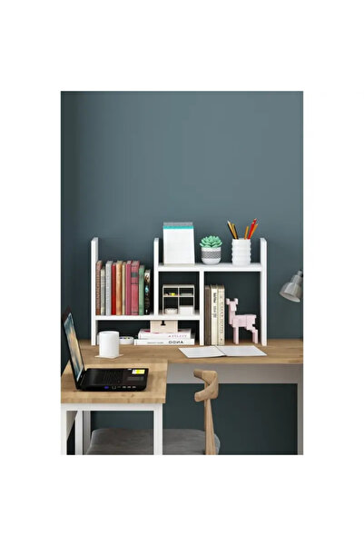 MİLLİ KİTAPLIK Masa Üstü Bölmeli Beyaz Mini Kitaplık – Çok Amaçlı Organizer R...