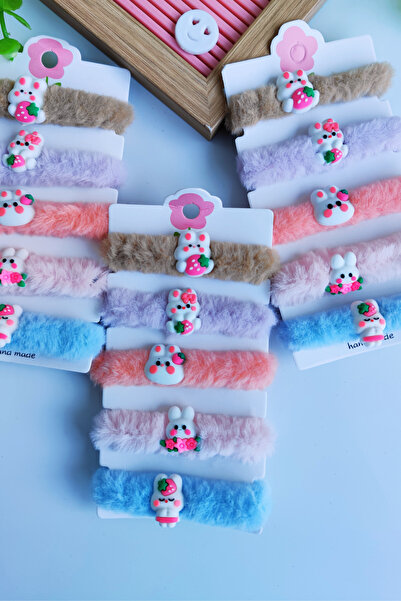 Nisankids Дівчача біла кроликова фігурка з плюшу, 5 гумок для волосся