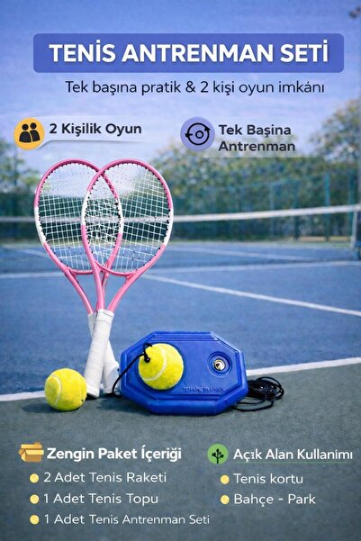 Leyaton Çok Amaçlı Tenis Seti 2 Adet 21 inç Raket Top Çanta Tenis Antrenman A...
