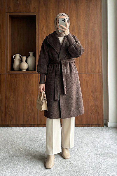 MODAQU Ribbed Lined Cashmere Coat - Dark Brown