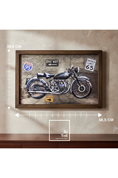 İki Yedi Konsept Vintage Motosiklet Duvar Tablosu, Retro Motor Dekoru, Ofis G...
