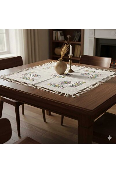 Milenam مفرش طاولة مربع الشكل مصنوع يدويًا بنمط هيتيت مطبوع عليه خشبية أصلية