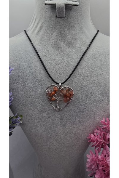 ahsenaksesuar2025 Heart Model Red Colorful Chakra Stone Tree of Life Necklace...