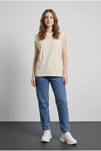 Quzu Vatkalı Kolsuz Tshirt Bej