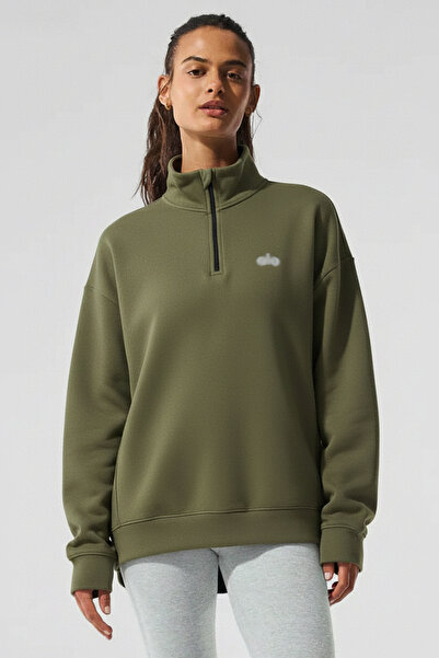 HepsitrentStore Khaki Half-Zip Collar Comfort Sweatshirt