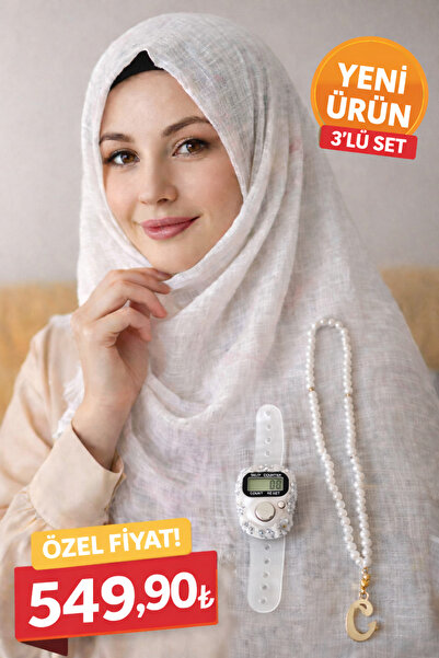 Enjoy Luxury Religious Gift Set Digital Zikir Matik&Tesbih&Tülbent 3-Piece Re...