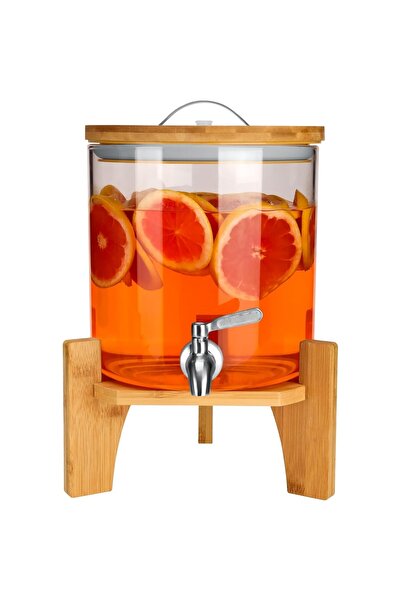 Belle Vous Dozator de sticlă cu suport din bambus, robinet și capac, 5 litri,...