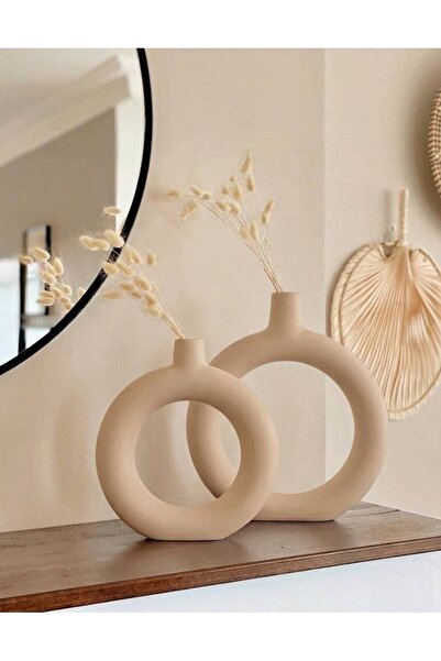 Hestia Home Halka Ceramic Vase Set of 2 Milk Coffee