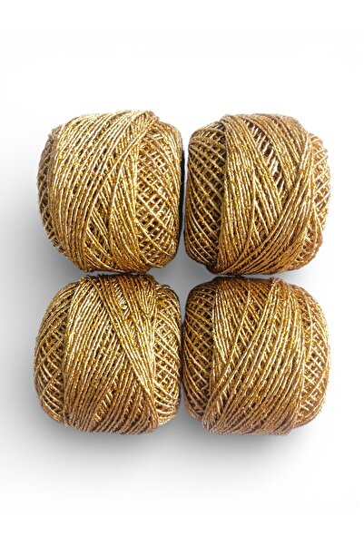 fabricorg 4 Adet 20 gr Simli Kordonet Punch - Tığ İşi El Örgü İpliği (ALTIN)